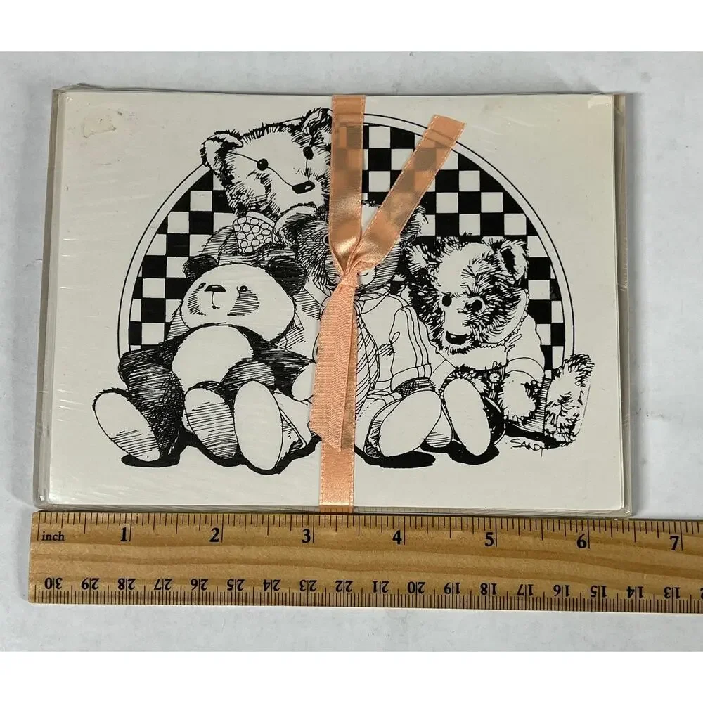 Vintage Teddy Bear Note Cards Envelopes Sandy Sealed Ribbon Stationery Set